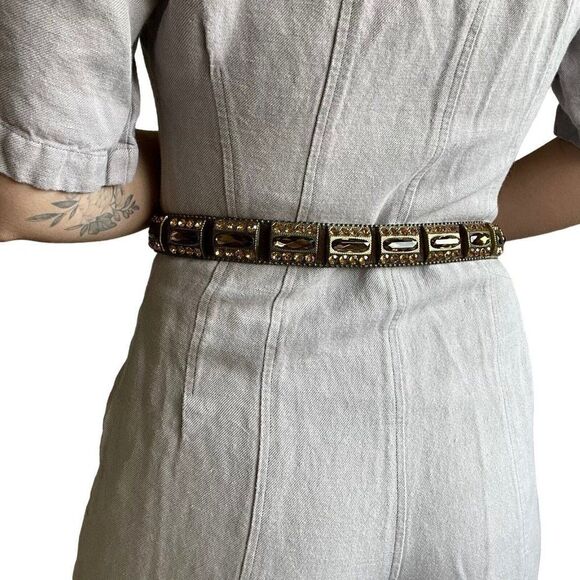 Womens Western Brown Gemstone Cowhide Sparkly Rodeo Cowgirl Leather Belt Sz XL main image 8